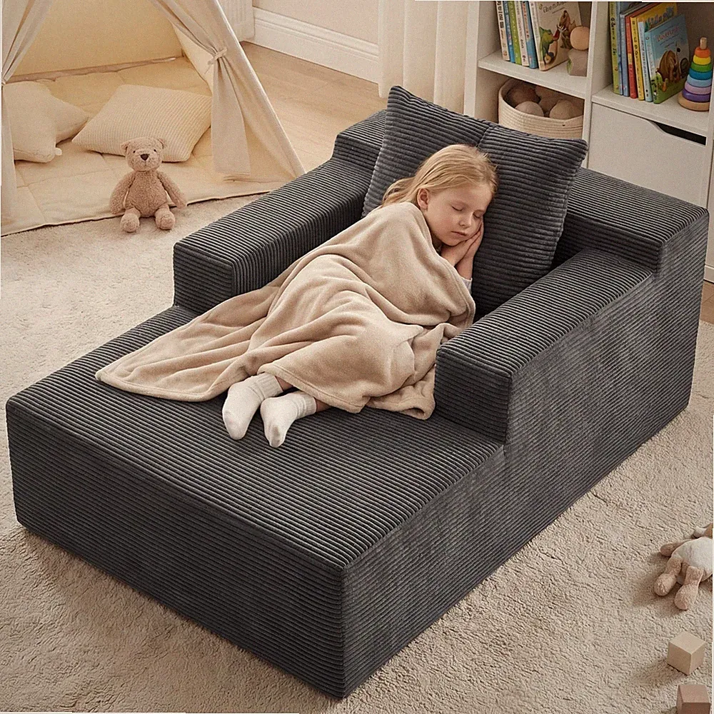 45'' Chaise Lounge Chair Indoor, Corduroy Boneless Sofa Bed, Deep Seat Sleepe...