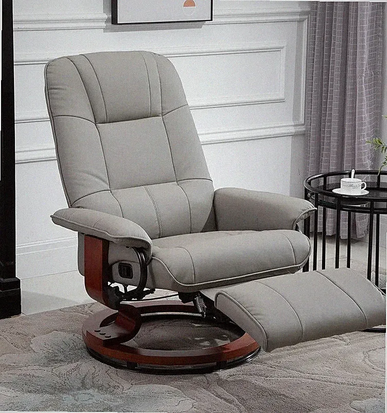 Adjustable Manual Swivel Base Recliner Chair with Extending Footrest in Grey