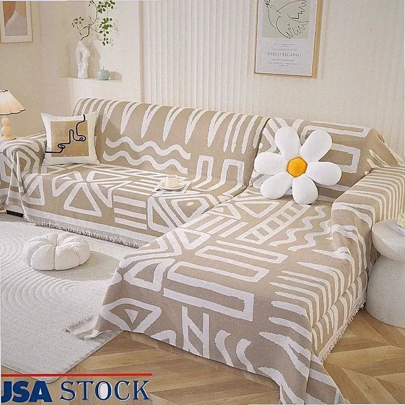 Boho Sofa Covers Chenille Fabric Sectional Couch Protector Pet Friendly Washable