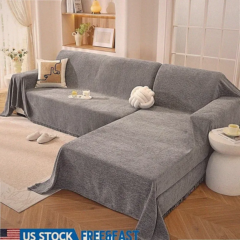Chenille Sofa Covers Set Sectional Couch 360 Protection Pet Friendly Washable US