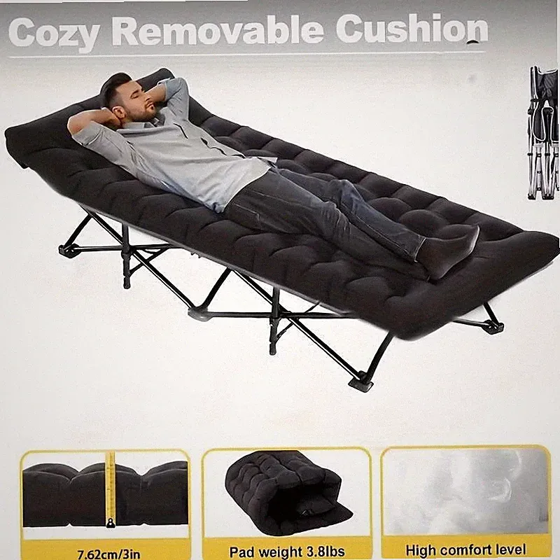 Easy To Fold Portable Recliner Black Comfortable Thick Cushion Suitable For Home