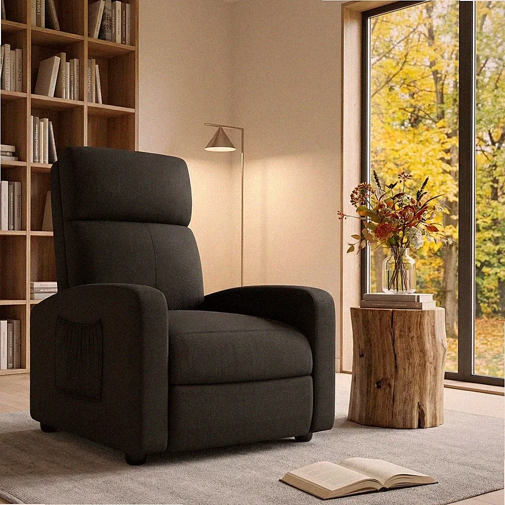 Fabric Recliner Chair, Single Reclining Sofa with Thicker Seat Cushion and a...