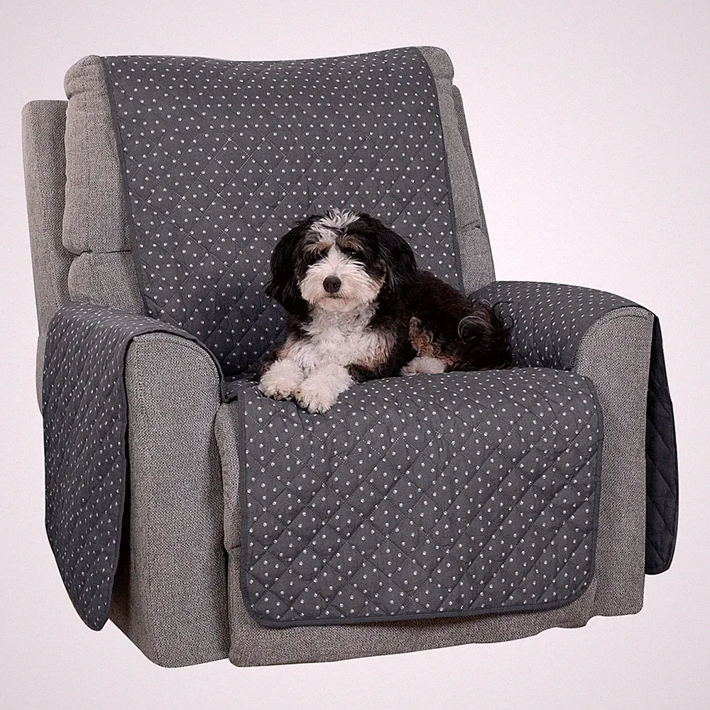 Furhaven Water-Resistant & Reversible Recliner, Polka Paw Gray