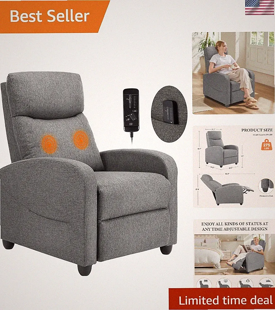 Luxurious Dark Grey Massage Recliner with Lumbar Support for Ultimate Relaxation