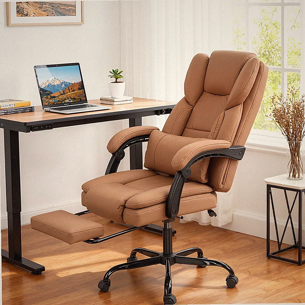 Office Chair with Massage, Reclining Desk Chair, Brown