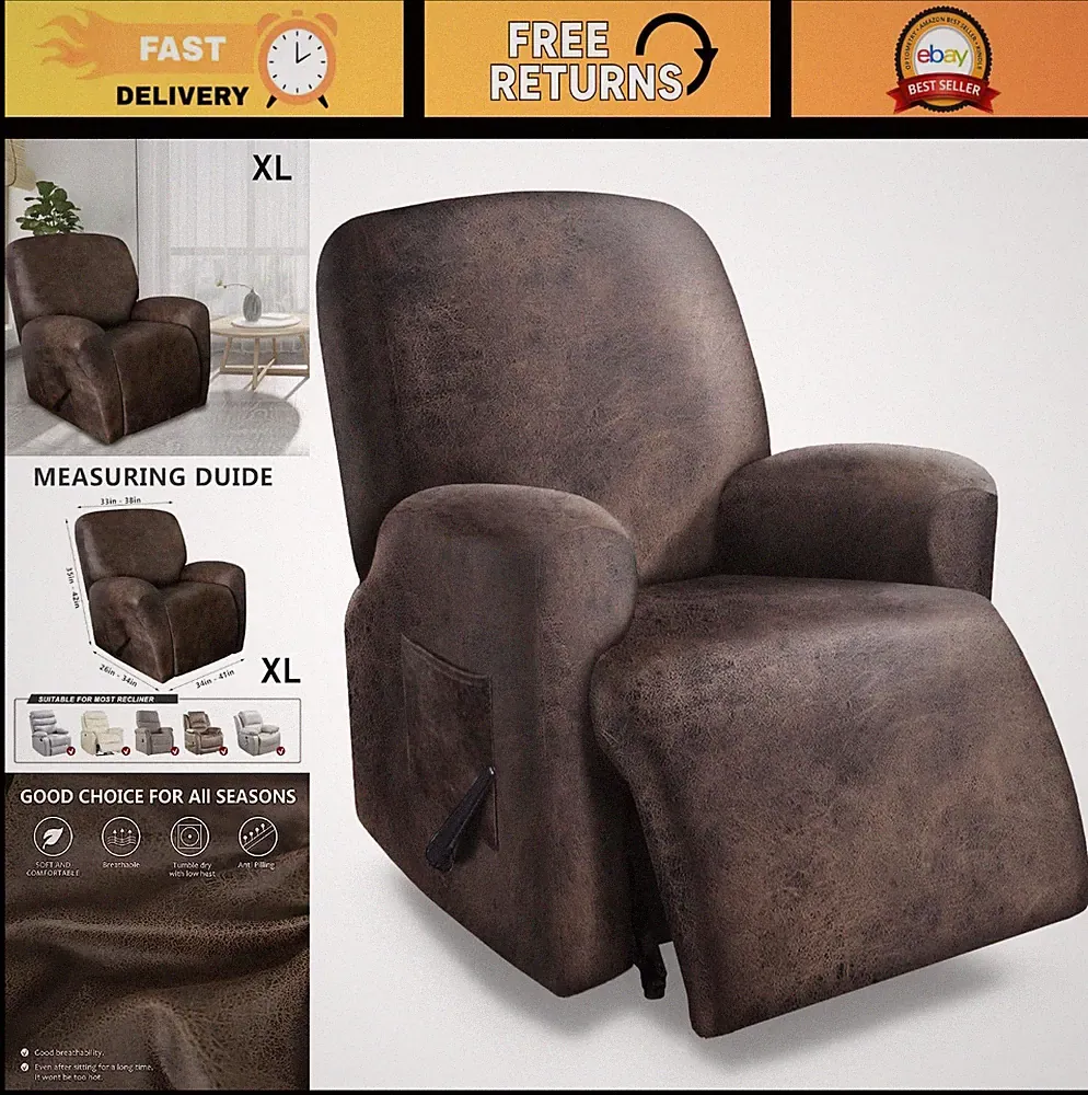 Oversized Leather Recliner Chair Cover Set - Extra Large, Washable, Pet-Friendly
