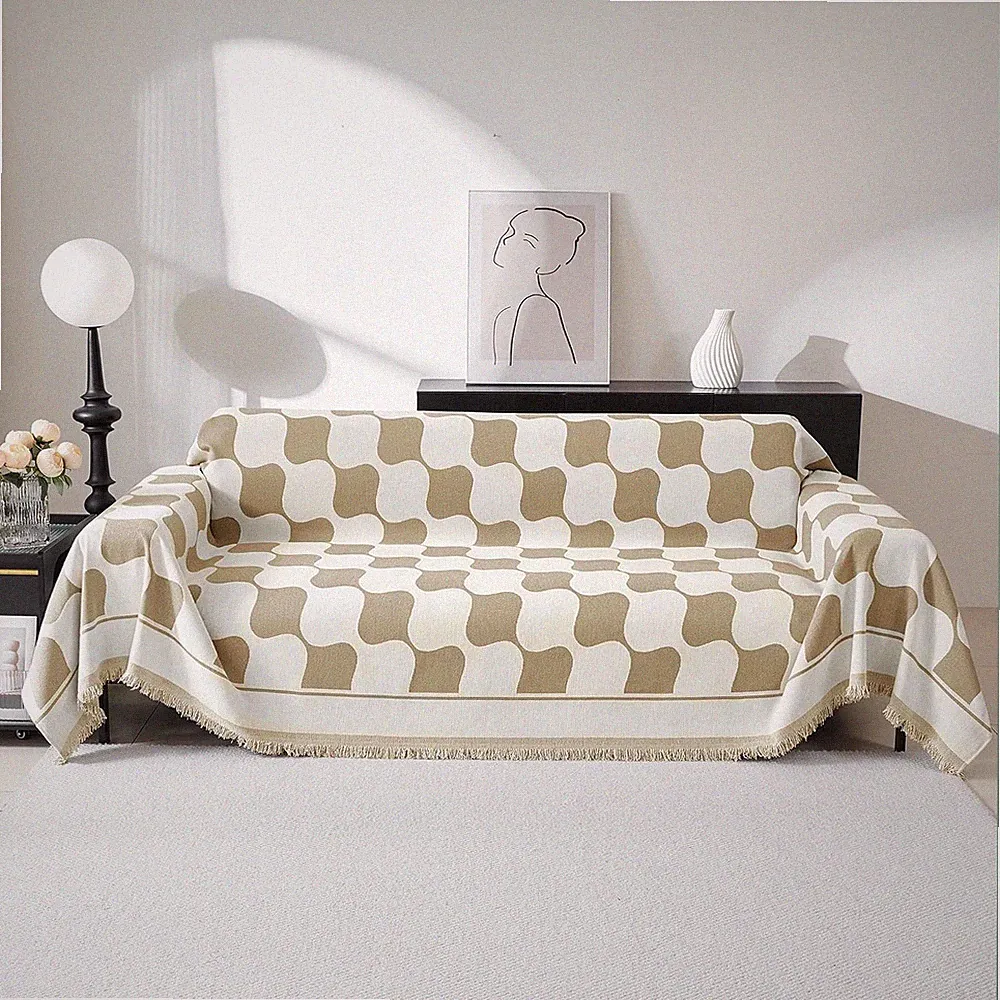 Oversized Pet-Friendly Couch Cover, 91" X 150", Khaki Checkerboard Design
