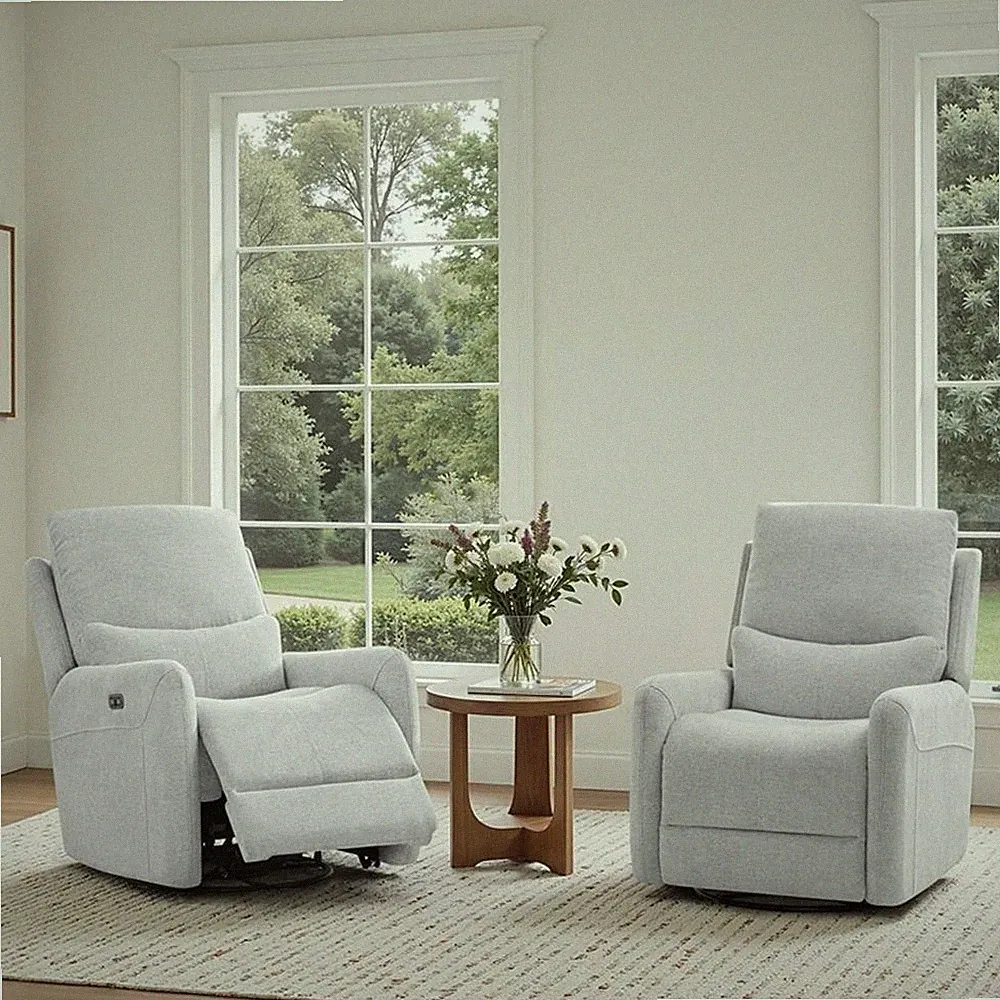 Pemberly Row 30" Swivel Power Recliner Arm Chair in Heathered Light Gray