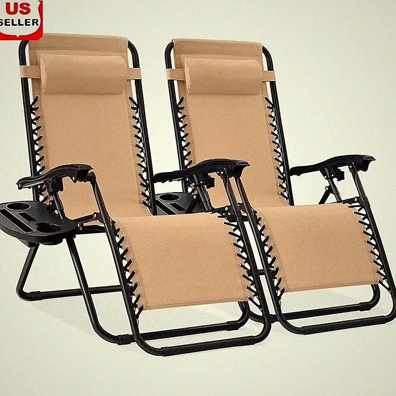 Portable Lockable Zero Gravity Recliner W/ Cup Holders & Detachable Tray New