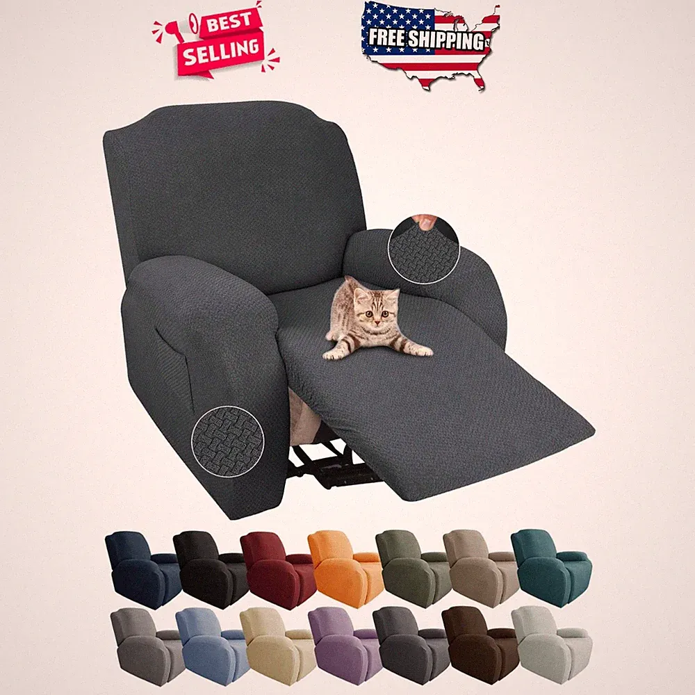 Recliner Cover for Chair 4 Piece Stretch Fit with Pocket Pet Friendly Dark Gray