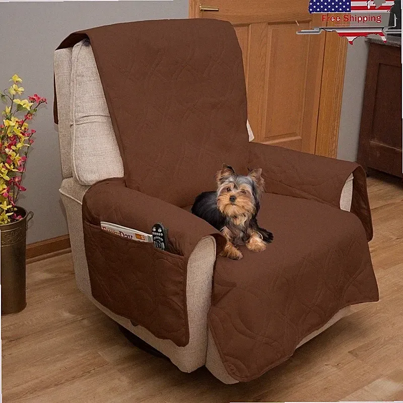 Recliner Cover Waterproof Protector Elastic Straps Storage Pockets Pet Friendly