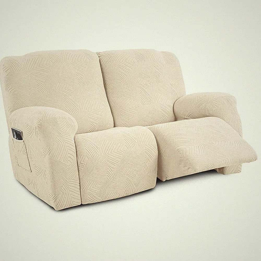 Recliner Loveseat Covers,4-Piece Stretch Geometric Strokes Jacquard Reclining...