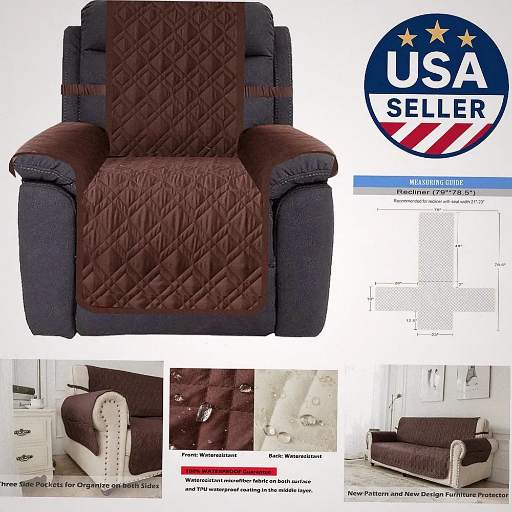 Stylish Chocolate Non-Slip Recliner Cover - 100% Waterproof & Pet-Friendly, 23"