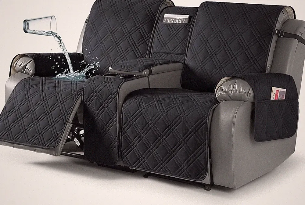 Waterproof Recliner Loveseat Cover with Console Pocket - Pet Friendly Black